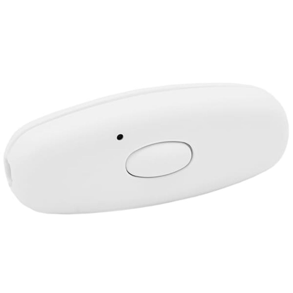 Vit sladdimmer med oval strömbrytare och LED-indikator, avsedd för effektjustering av armaturer mellan 10 och 150 watt.