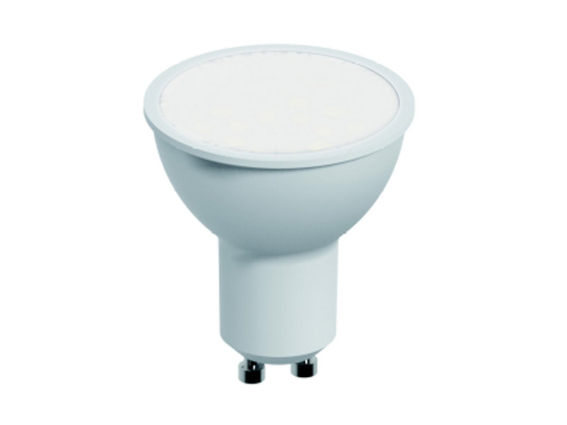 Vit LED-spotlight med GU10-sockel, avsedd för infällnad eller riktad belysning.