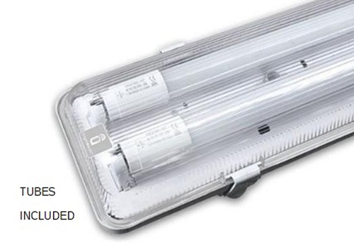  IP-klassad LED-armatur med dubbla lysrör – modell Stegna, idealisk för fuktiga och dammiga miljöer.