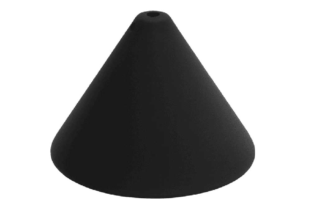 Svart takbricka i RO30-modell med konisk form, designad för att dölja takinfästning vid armaturmontage.
