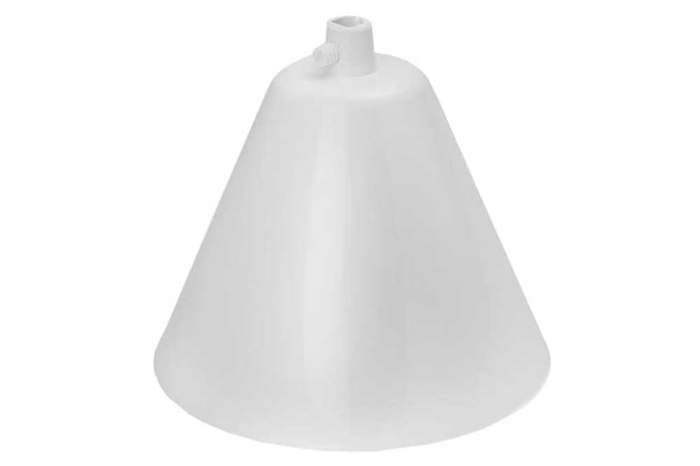 Vit takbricka i plast med konformad design och skruvanslutning för infästning i tak.